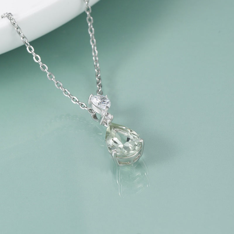 Lavinia Pear Cut Natural Green Amethyst Classic Pendant Necklace