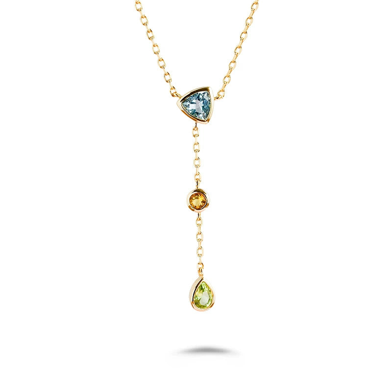 Seraphina -  Pear Cut Aquamarine Citrine and Green Peridot Layered and Elegant Classic Necklace