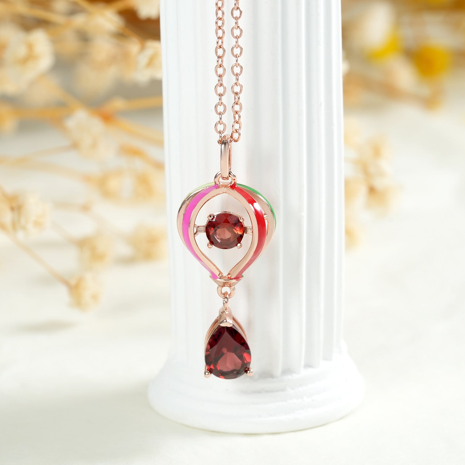 “Thea” Heart Shaped Pear Cut Garnet Unique Pendant