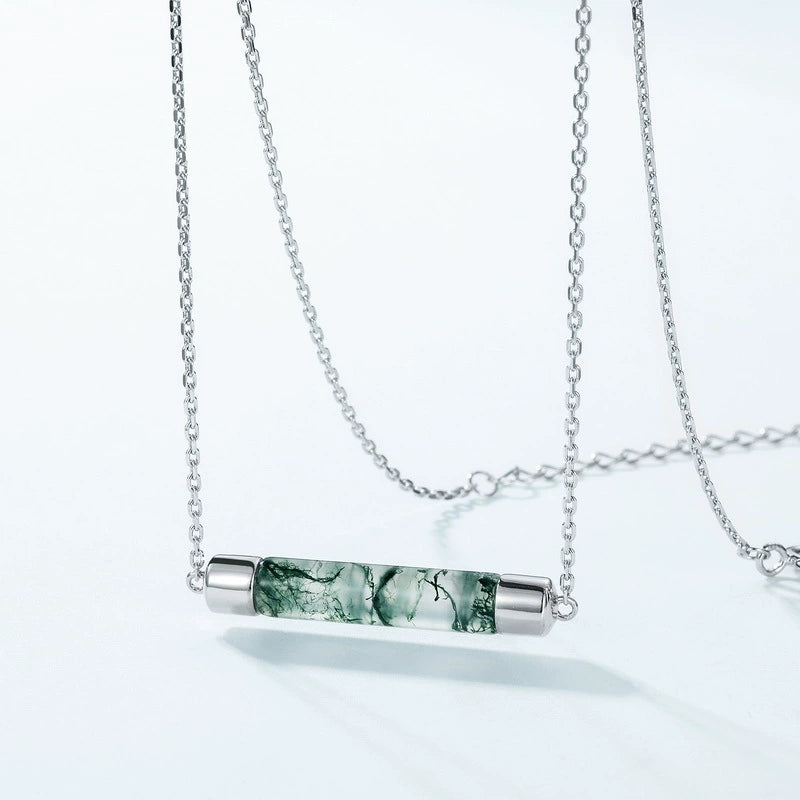 Aurora Kite Cut Moss Agate Unique Necklace