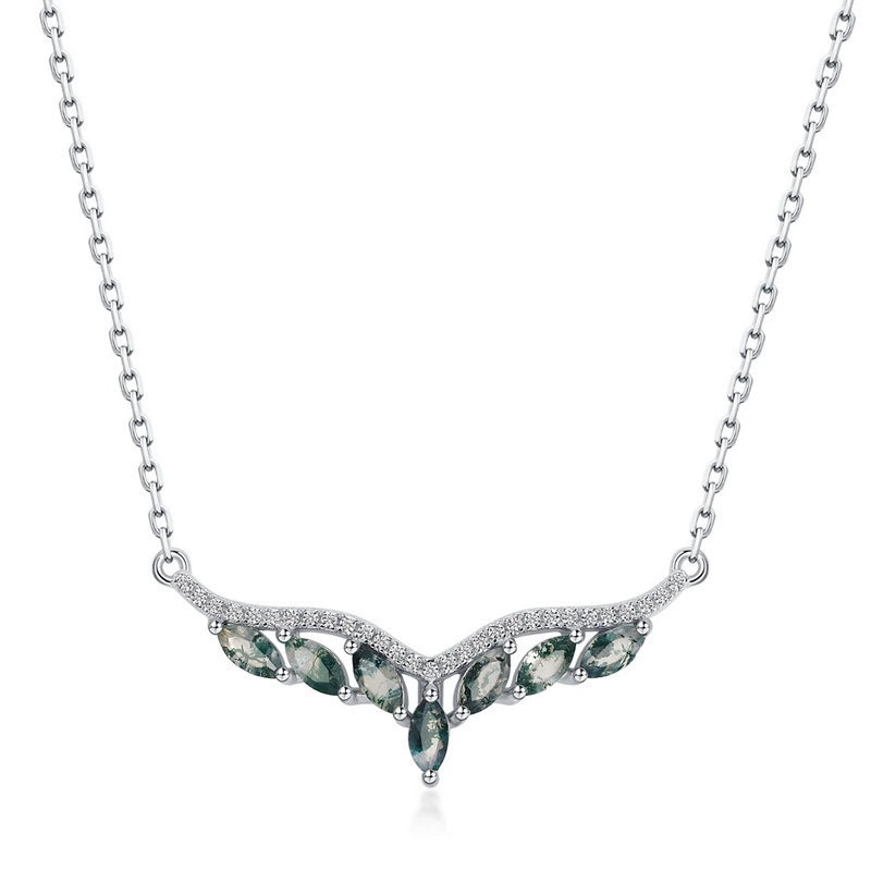 Camellia Pear Cut Moss Agate Nature Necklace