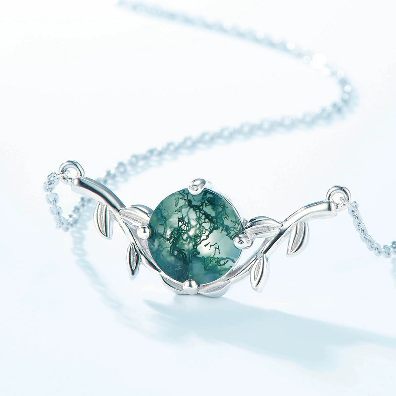 Ophelia Round Cut Moss Agate Nature Necklace