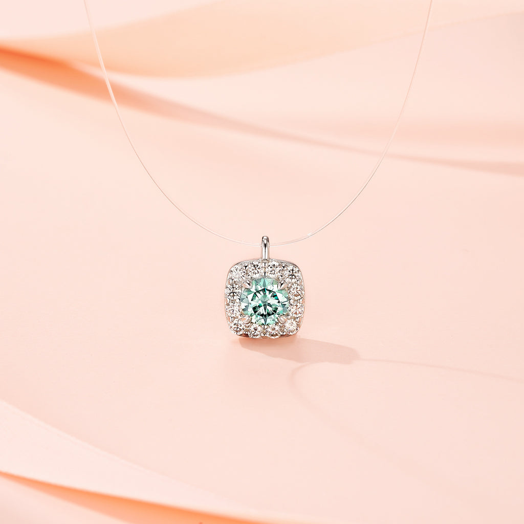 Tala - Round Cut Green Moissanite Halo Necklace