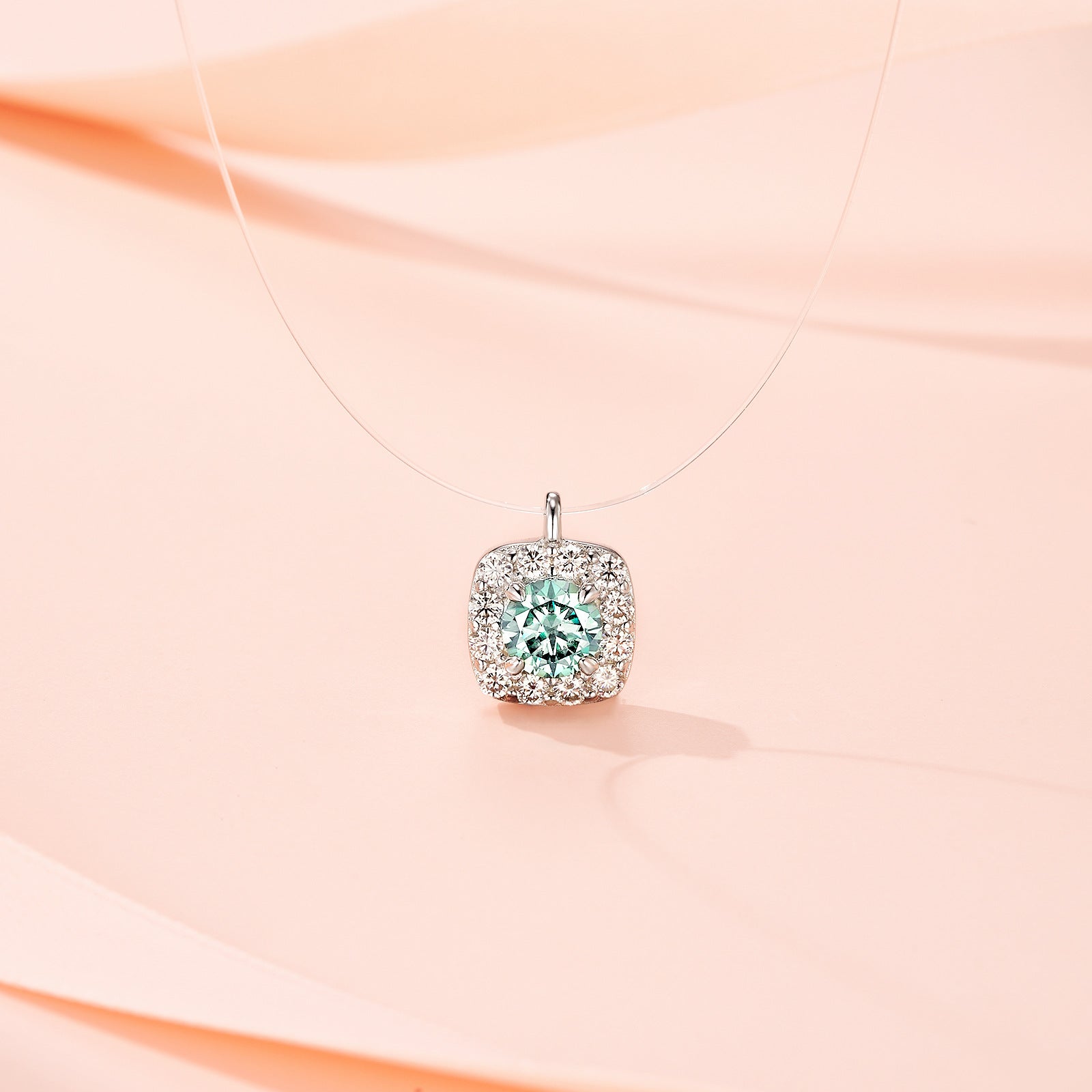 Tala - Round Cut Green Moissanite Halo Necklace