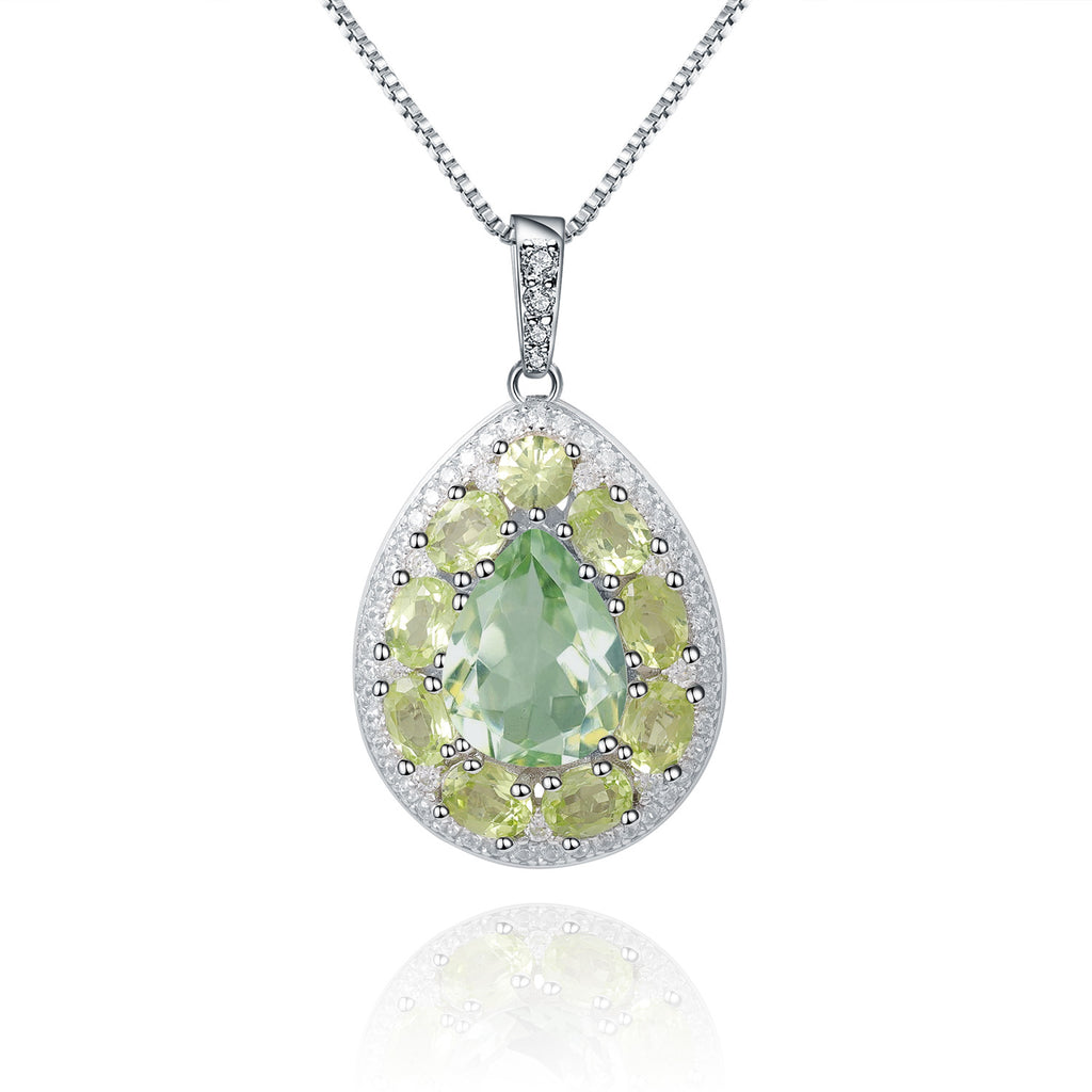 AquaLumine - Pear Cut Natural Green Amethyst Halo Necklace