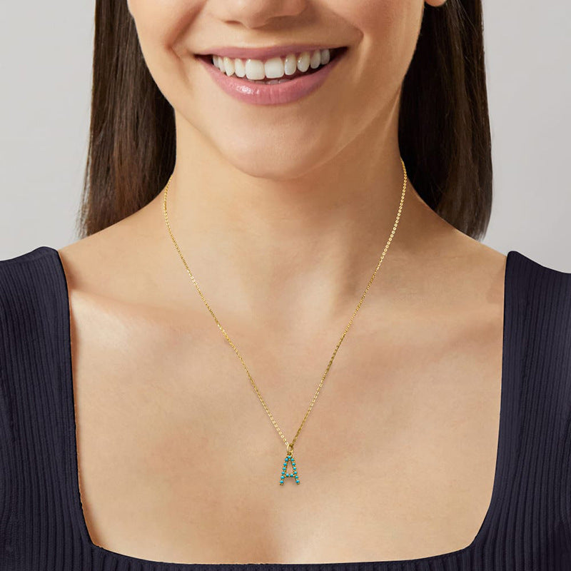 Persephone's Gift Elegant Turquoise Letter Dainty Classic Necklace