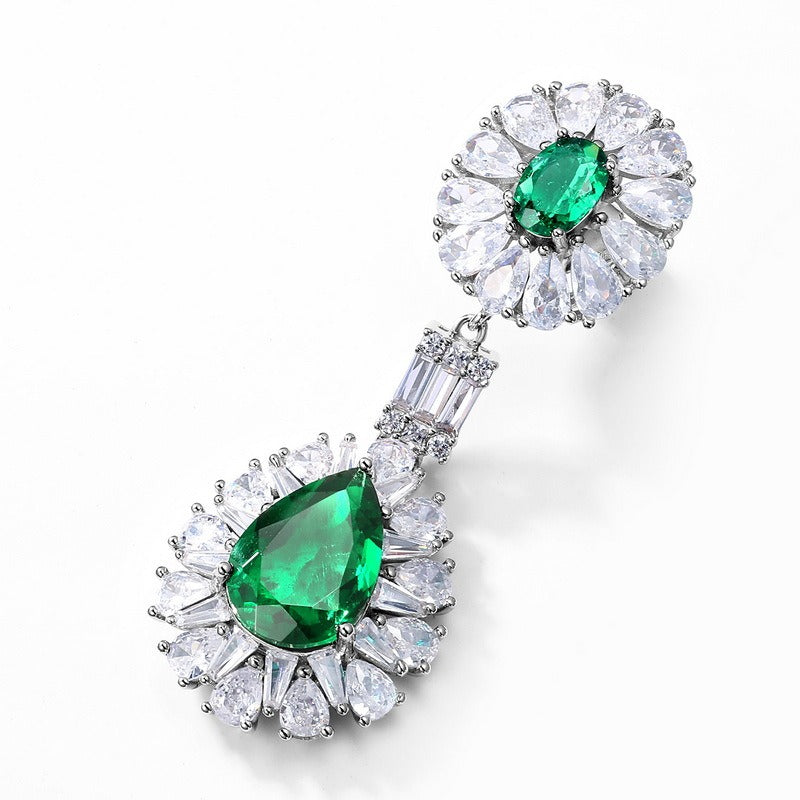 Pear Cut Lab Emerald Halo Drop Earrings