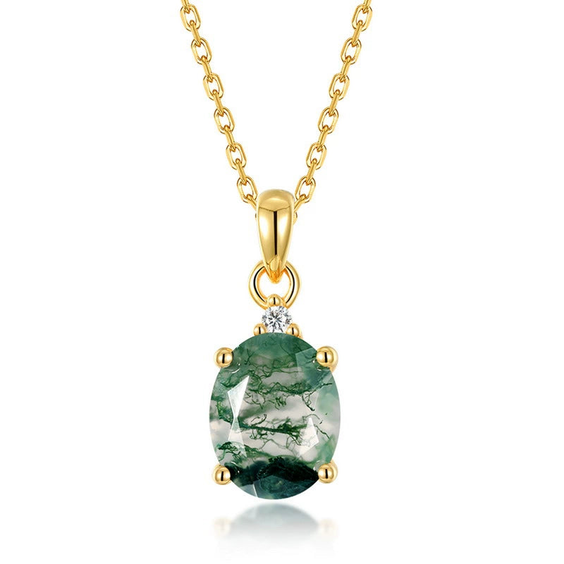 Oval Cut Moss Agate Classic Necklace - Jasmine