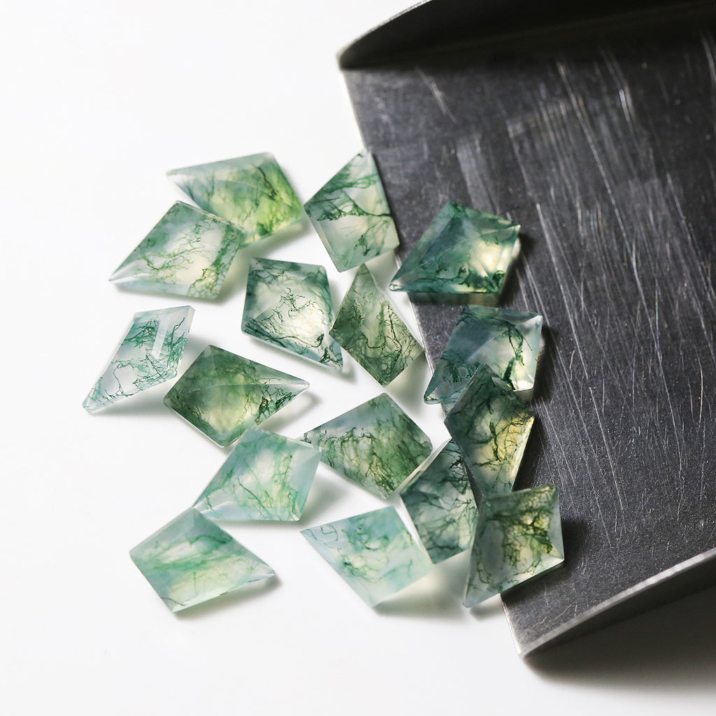 Natural Moss Agate Kite Cut Faceted Gemstone Flat Back Loose Stone for Custom Jewelry