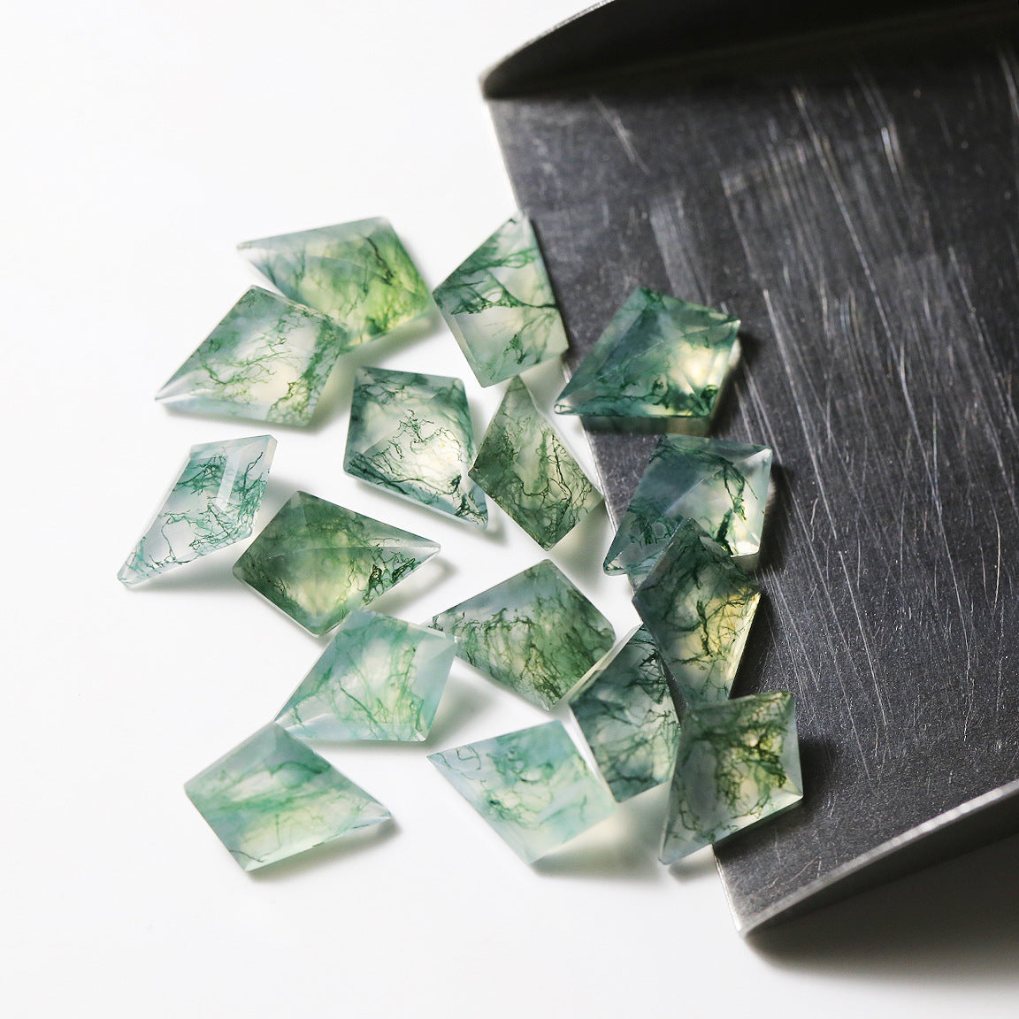Natural Moss Agate Kite Cut Faceted Gemstone Flat Back Loose Stone for Custom Jewelry