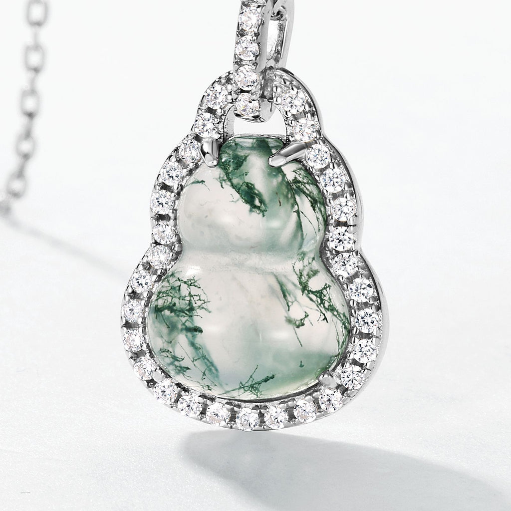 Natural Moss Agate Gourd Cut Necklace "The Bottle of Fortune"