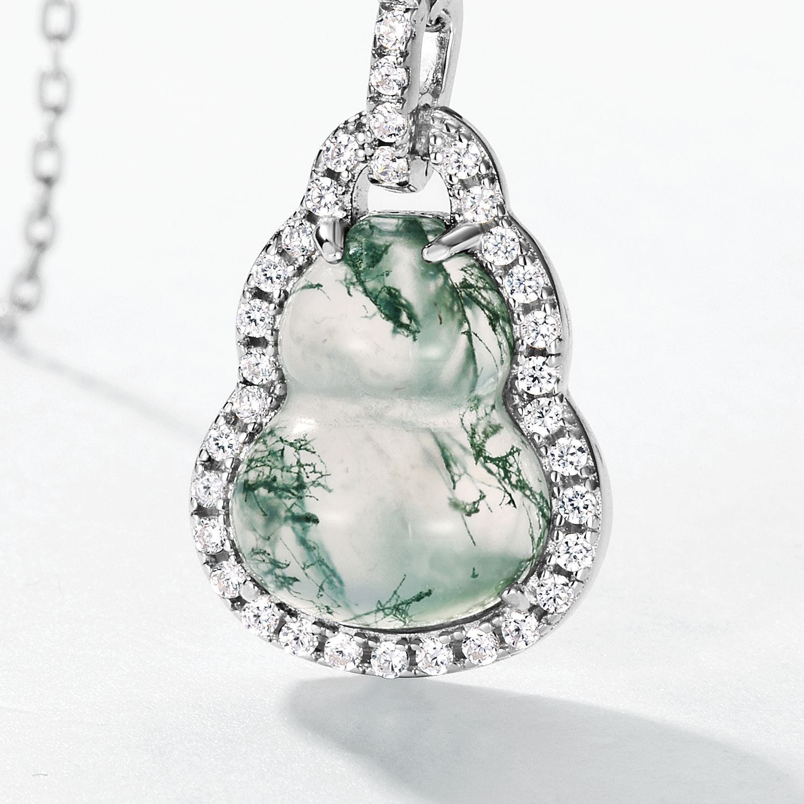 Natural Moss Agate Gourd Cut Necklace "The Bottle of Fortune"