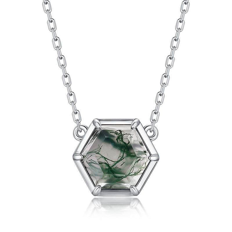 Zephyr - Hexagon Cut Moss Agate Classic Pendant
