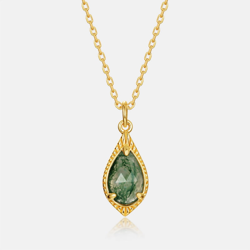 Pear Cut Moss Agate Vintage Pendant  - Verde