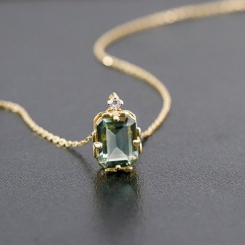 Aquaera - Emerald Cut Natural Green Crystal Minimalist Classic Necklace