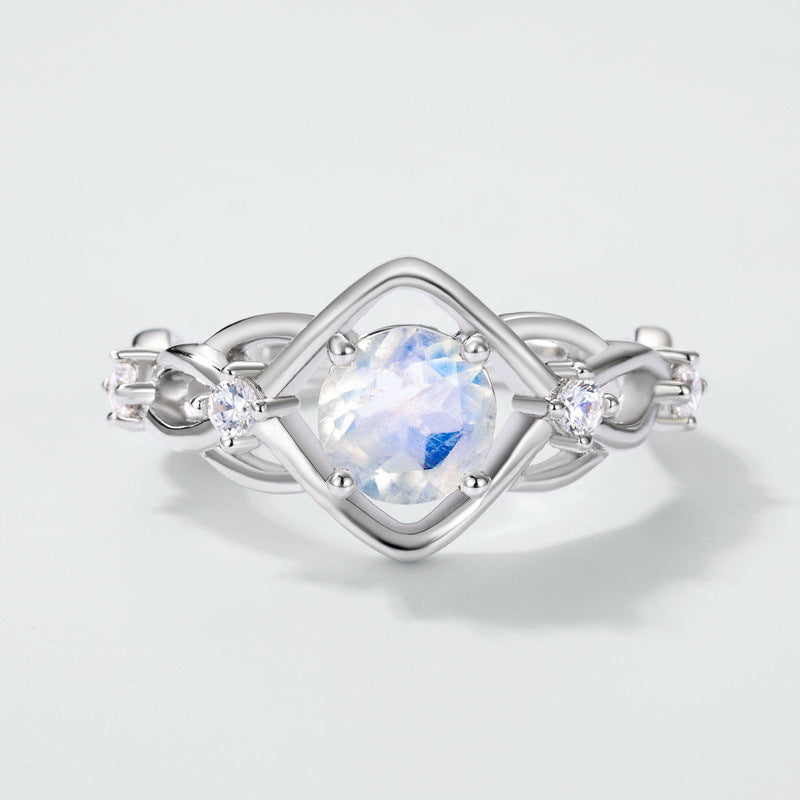 Round Cut Moonstone Ocean Spell Collection Adjustable Engagement Ring