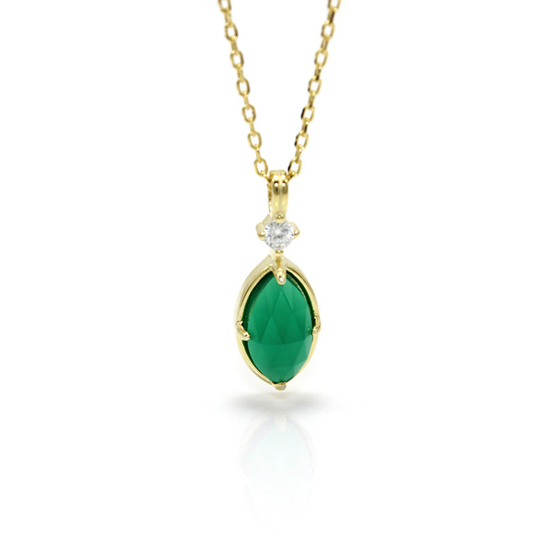 Halcyon - Marquise Cut Green Agate Minimalist Classic Necklace