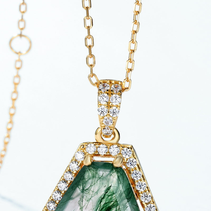 Unique Coffin Cut Moss Agate Halo Necklace - Arden