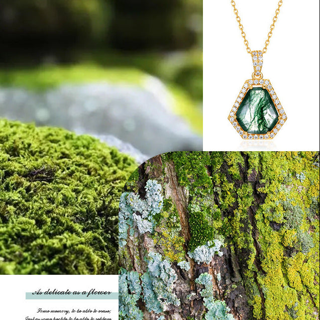 Unique Coffin Cut Moss Agate Halo Necklace - Arden