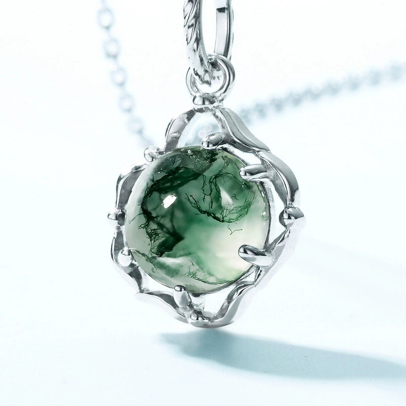 Round Cut Moss Agate Classic Necklace - Violet