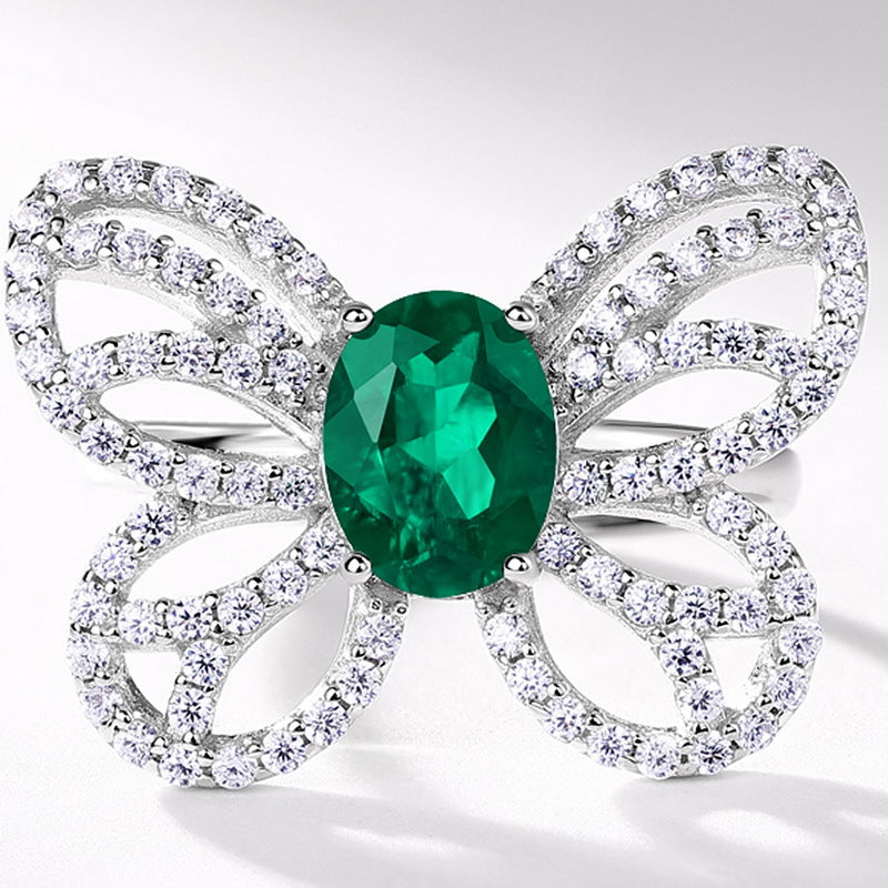 Oval Cut Lab Emerald Butterfly Unique Choices Adjustable Engagement Ring