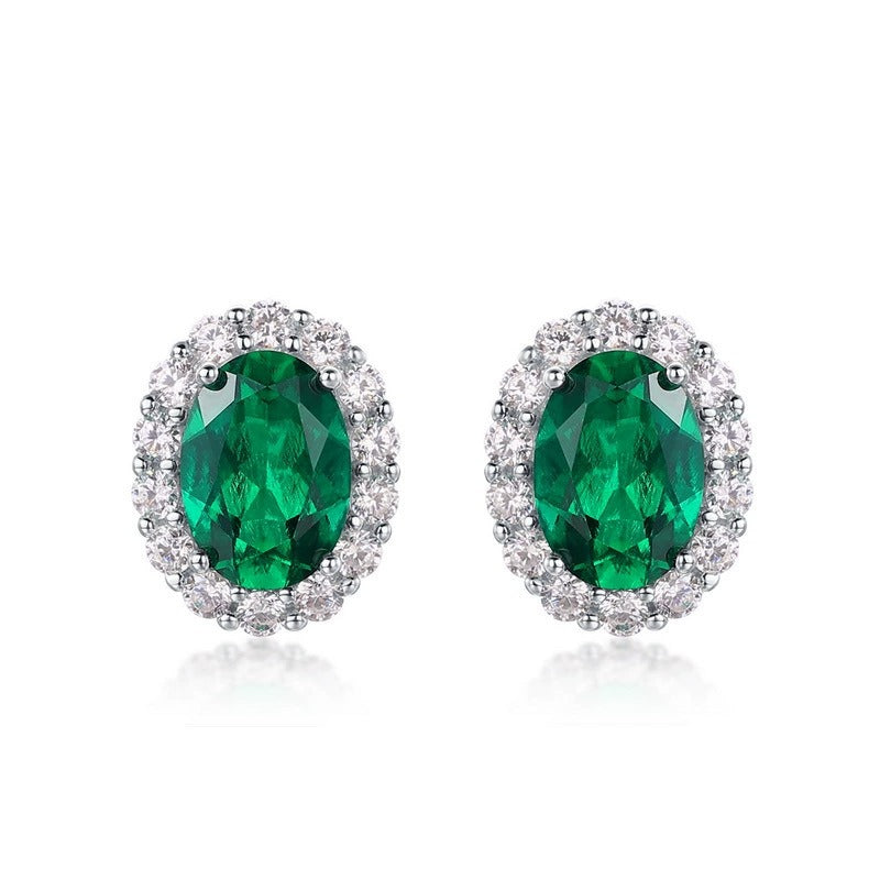 Oval Cut Lab Emerald Antique Halo Stud Earrings