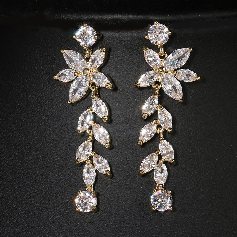 Long Crystal Chandelier Zircon Bridal Earrings,  Wedding Earrings
