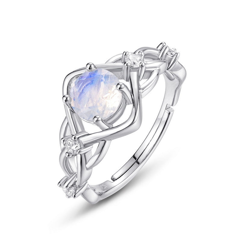 Round Cut Moonstone Ocean Spell Collection Adjustable Engagement Ring