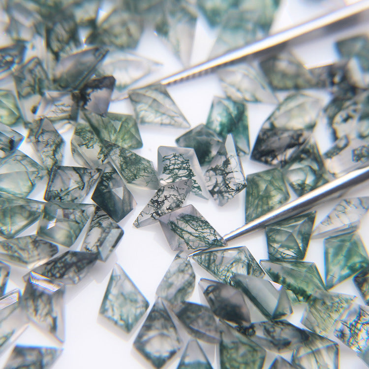 Natural Moss Agate Kite Cut Faceted Gemstone Flat Back Loose Stone for Custom Jewelry
