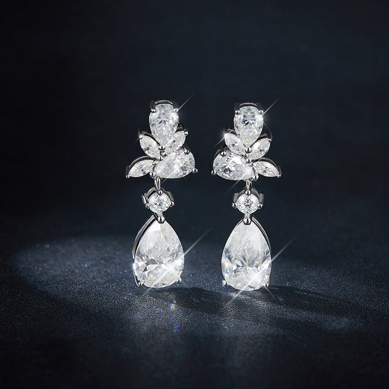 Pear Cut Moissanite Drop Wedding Earrings