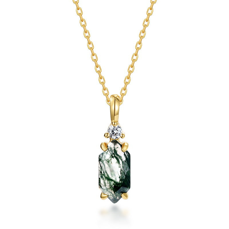Fern - Hexagon Cut  Moss Agate Classic Necklace