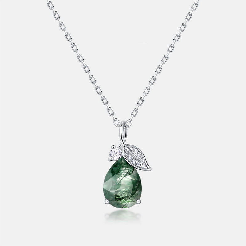 Collier pour femme en cristal d'agate mousse verte et argent « Jardin secret »