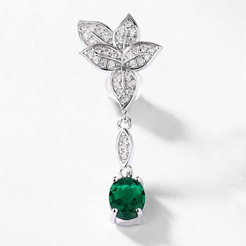Oval Cut Lab Emerald Nnature Inspired Asymmetric Drop Earrings