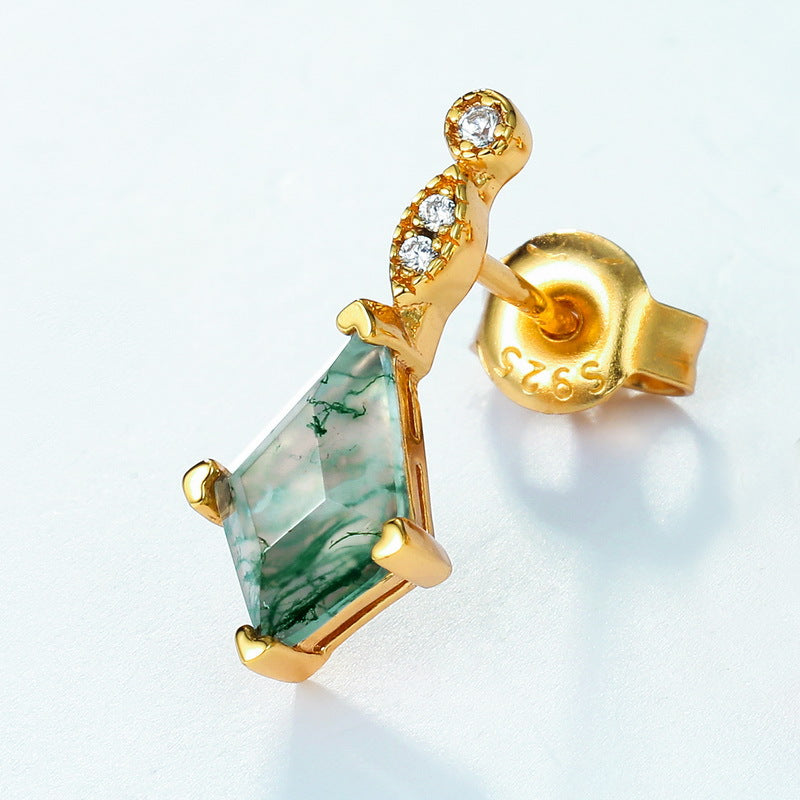 Kite Cut Moss Agate Nature Signature Vintage Stud Earrings