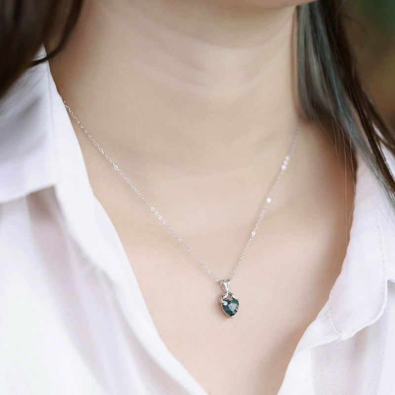 Heart Cut Moss Agate Classic Necklace - Bryony