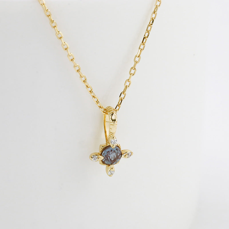 Vivienne Round Cut Lab Alexandrite Vintage Necklace