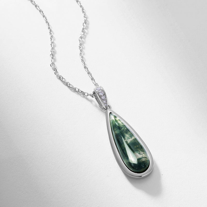 Willow - Drop Cut Moss Agate Classic Necklace Pendant