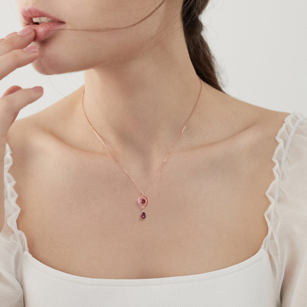 “Thea” Heart Shaped Pear Cut Garnet Unique Pendant