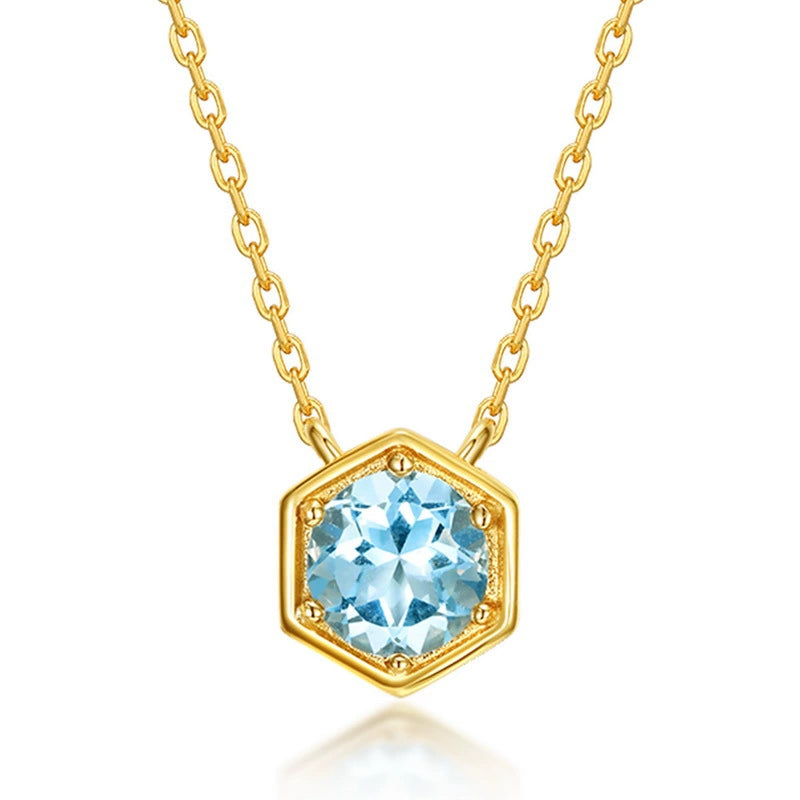 Liora Round Cut Birthstone Aquamarine Classic Necklace