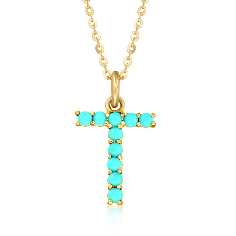 Persephone's Gift Elegant Turquoise Letter Dainty Classic Necklace