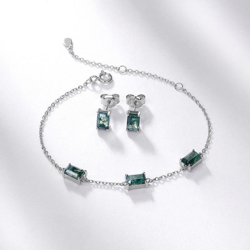 Mossgrove - Boucles d'oreilles solitaires classiques en agate mousse taille émeraude