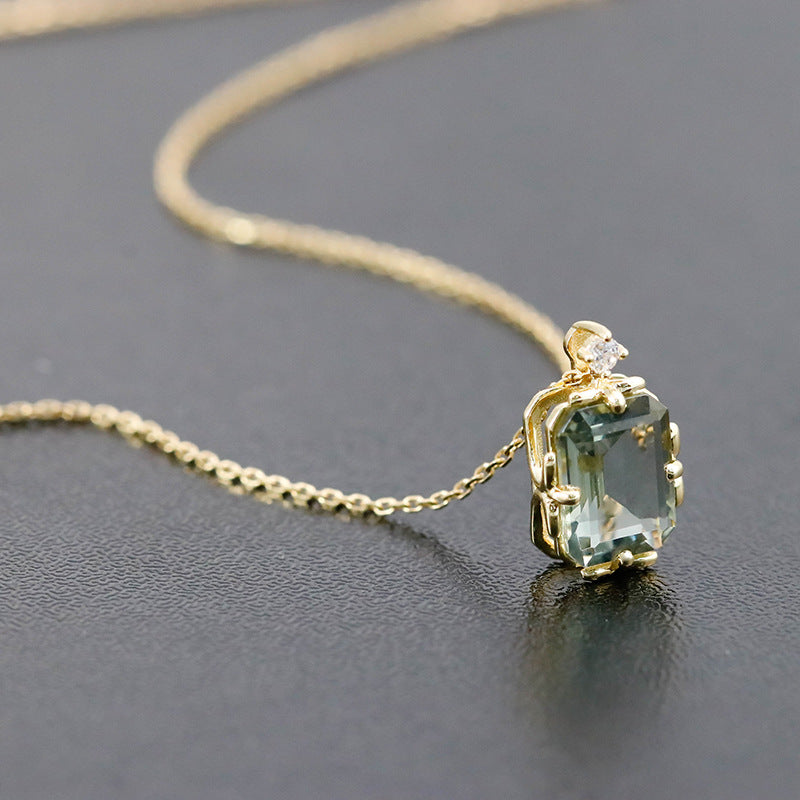 Aquaera - Emerald Cut Natural Green Crystal Minimalist Classic Necklace