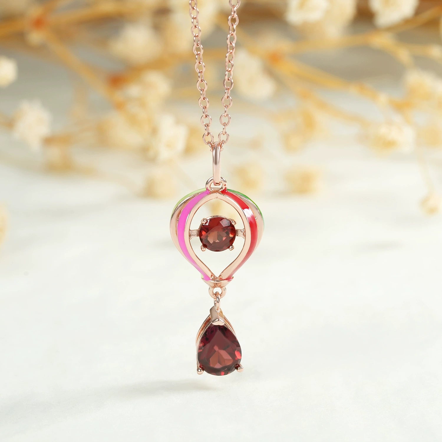 “Thea” Heart Shaped Pear Cut Garnet Unique Pendant