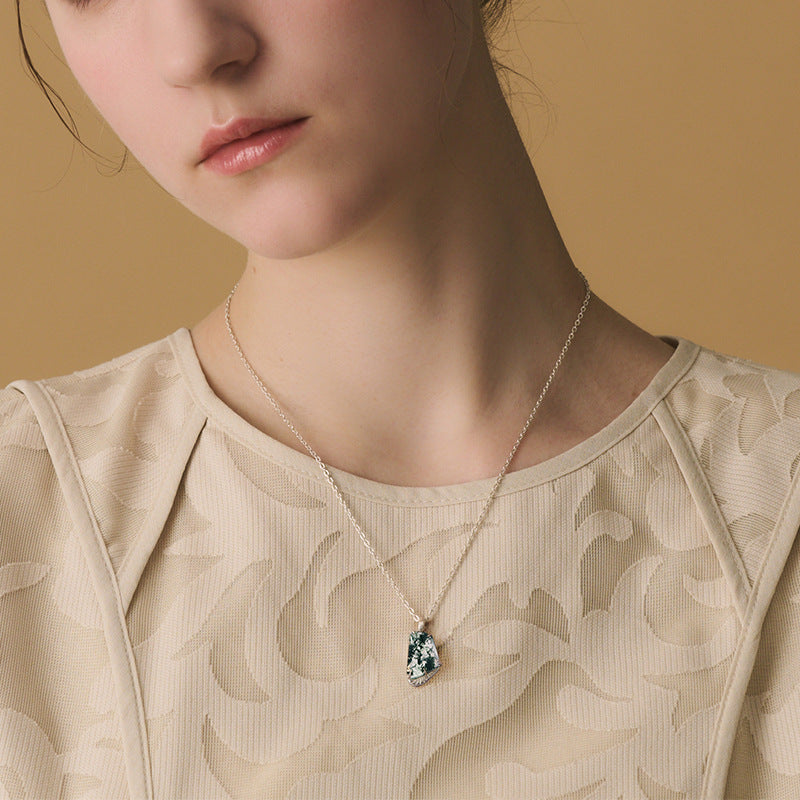 Glade -Moss Agate Minimalist Unique Pendant