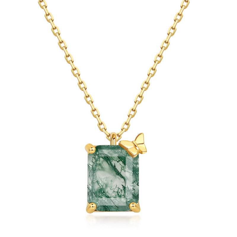 Emerald Cut Moss Agate Unique Necklace - Verdantfly