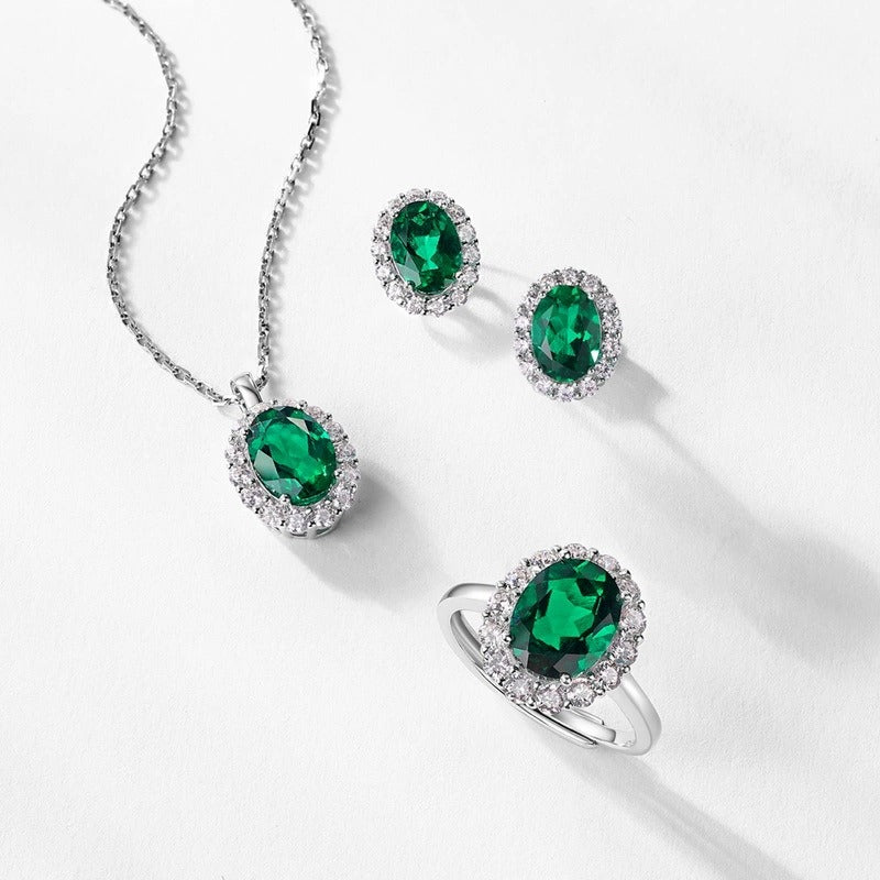 Oval Cut Lab Emerald Antique Halo Stud Earrings