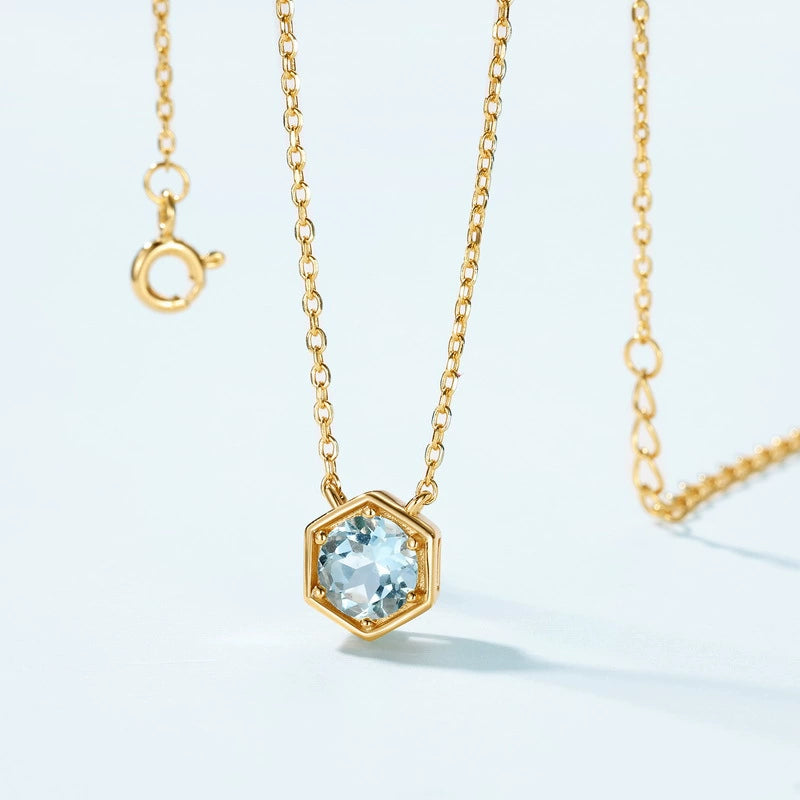Liora Round Cut Birthstone Aquamarine Classic Necklace