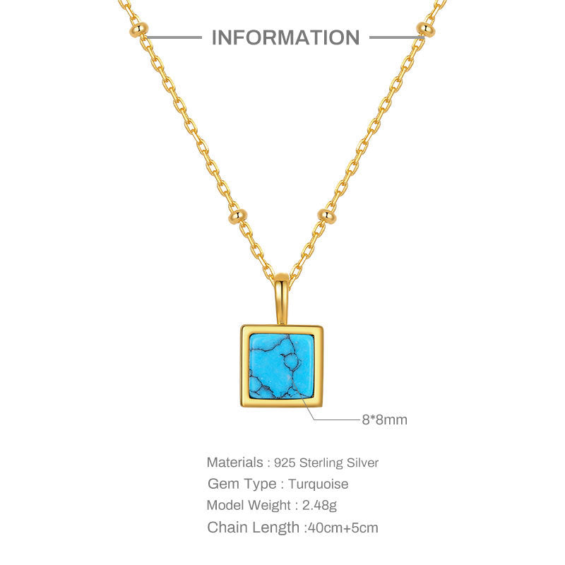 Celestial- Princess Cut Turquoise Classic Necklace