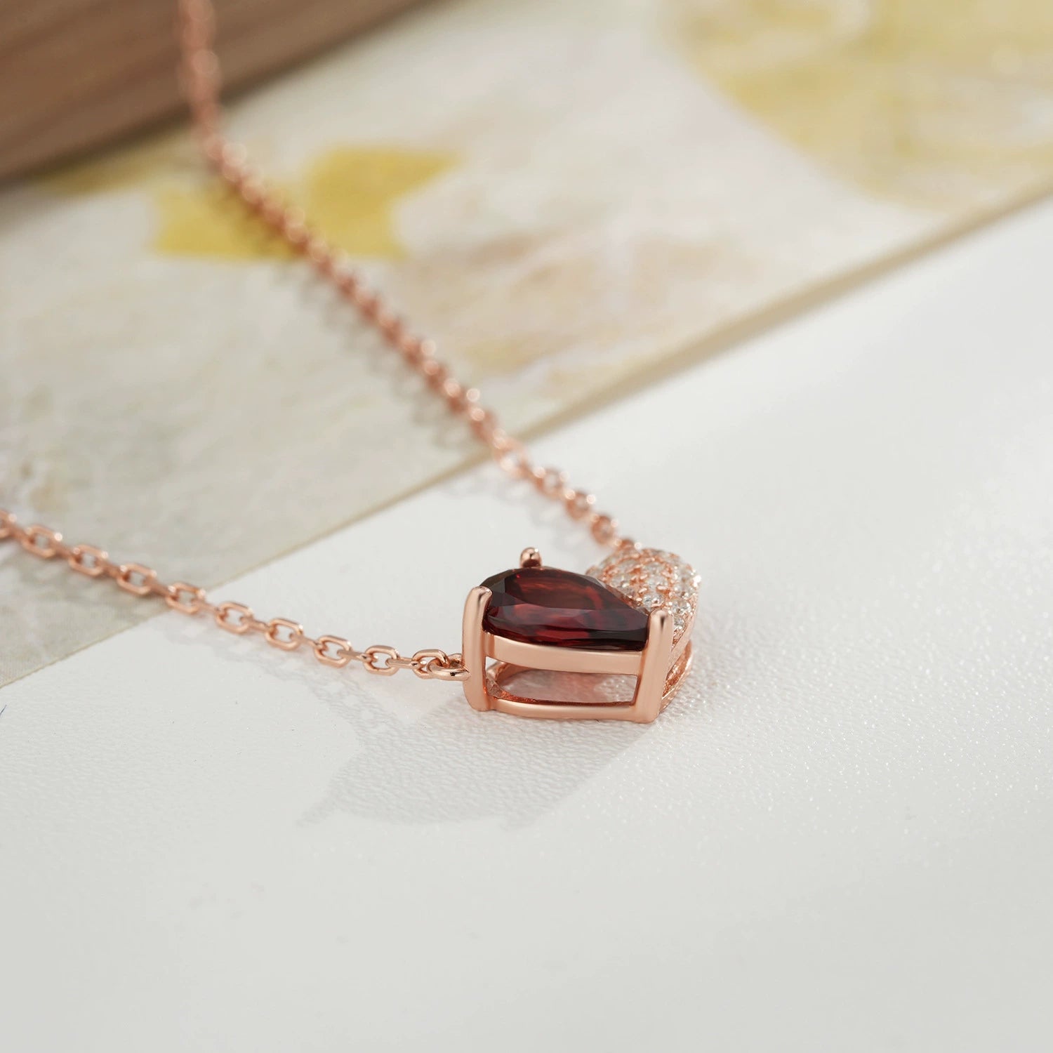 “Felicity”  Heart to Heart Cut Garnet Classic Necklace