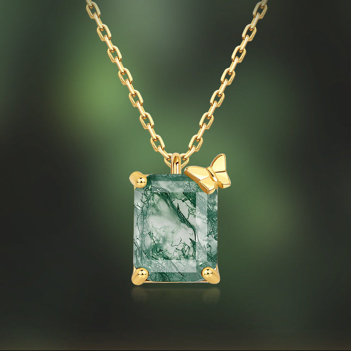 Emerald Cut Moss Agate Unique Necklace - Verdantfly